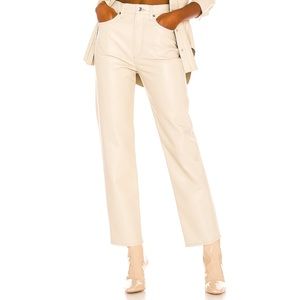 Trendy Agolde straight leg leather pants in cream.